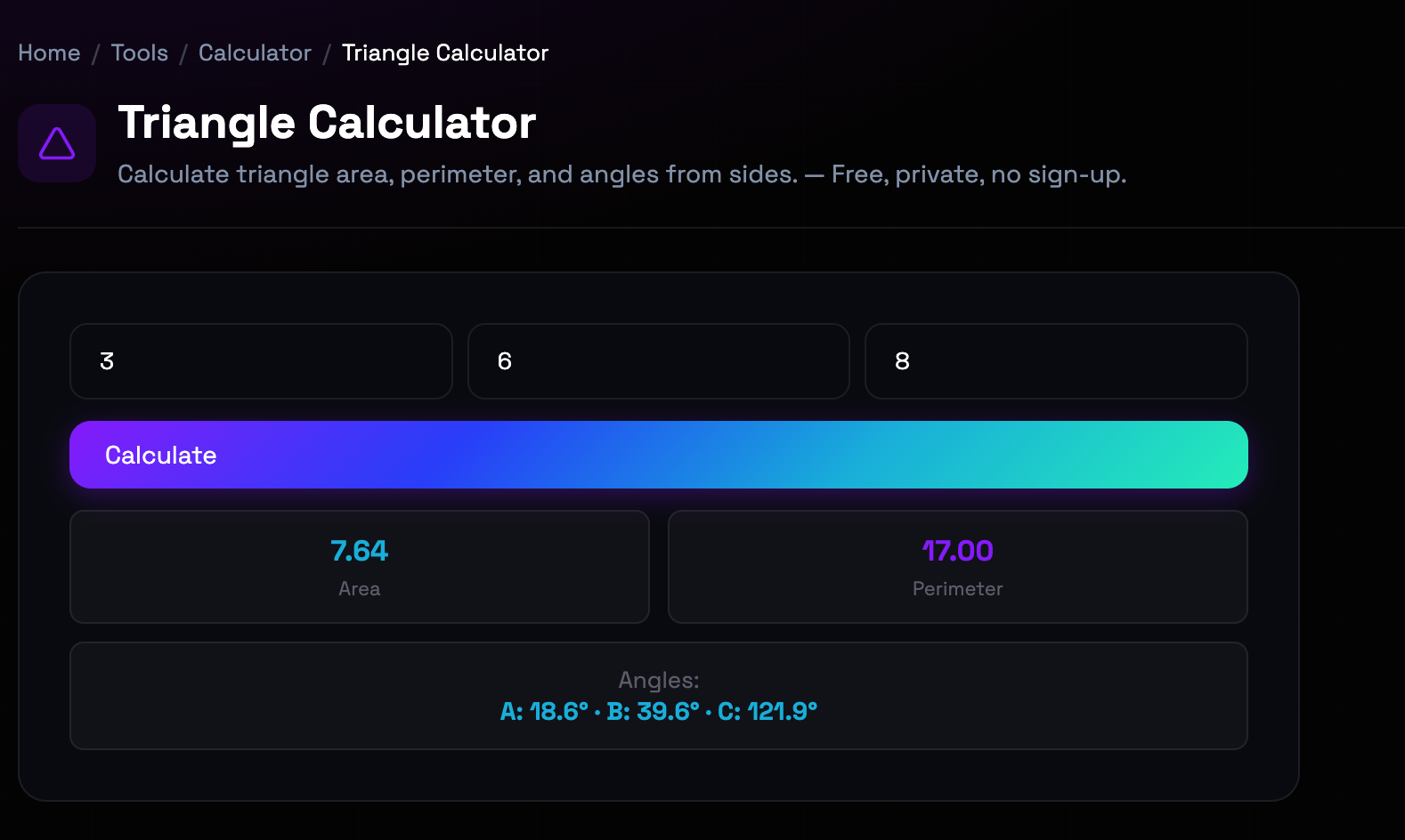 How to use Triangle Calculator online — free, fast, and private